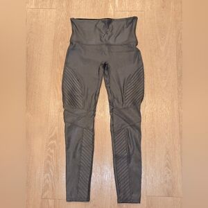 Spanx Faux Leather Moto Green Gunmetal Shaping Stretch Pants Jeggings XL